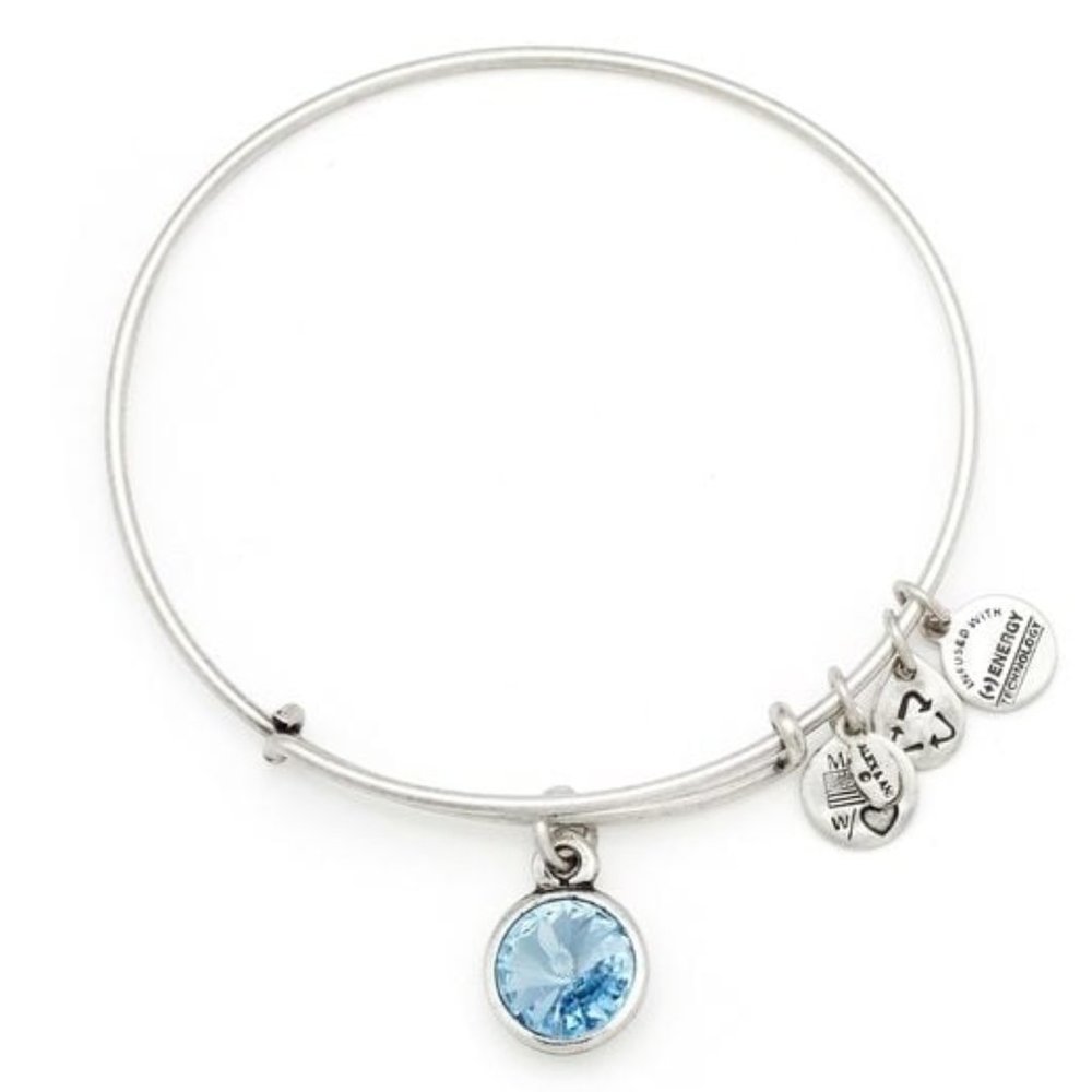 Alex and Ani Aquamarine March Birthstone Adjustable Bangle Layering Bracelet